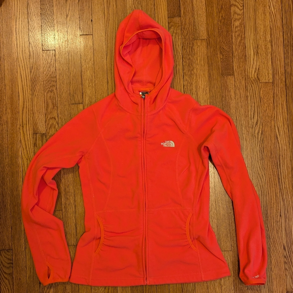 The North Face Women's Hooded Fleece Jacket in Coral-Orange